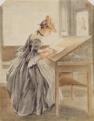 Una dama copiando en una mesa de dibujo, c.1760-70